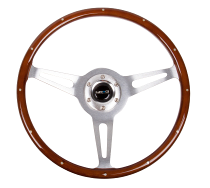 NRG Classic Wood Grain Steering Wheel (365mm) Wood w/Metal Inserts & Brushed Alum. 3-Spoke Center