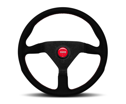 Momo Montecarlo Alcantara Steering Wheel 320 mm - Black/Red Stitch/Black Spokes