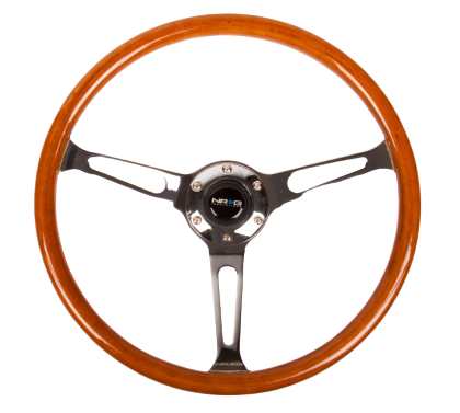 NRG Reinforced Steering Wheel (360mm) Classic Wood Grain w/Chrome Cutout 3-Spoke Center