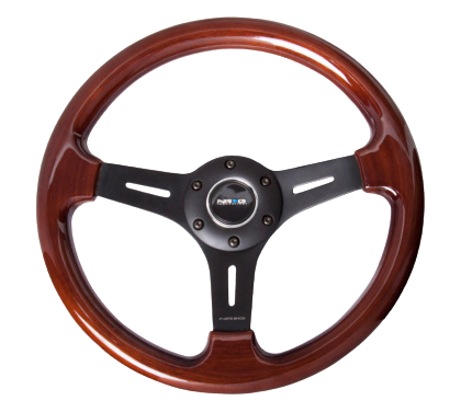 NRG Reinforced Steering Wheel (350mm / 3in. Deep) Brown Wood w/Blk Matte Spoke/Black Center Mark