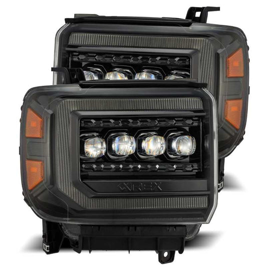 AlphaRex 14-18 GMC Sierra NOVA LED Proj Headlights Plnk Style Alpha Blk w/Activ Light/Seq Signal/DRL 880616 *Discontinued