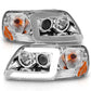 ANZO 1997-2003 Ford F-150 Projector Headlights w/ Light Bar Chrome Housing 111504