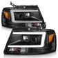ANZO 2004-2008 Ford  F-150 Projector Headlights w/ Light Bar Black Housing 111541