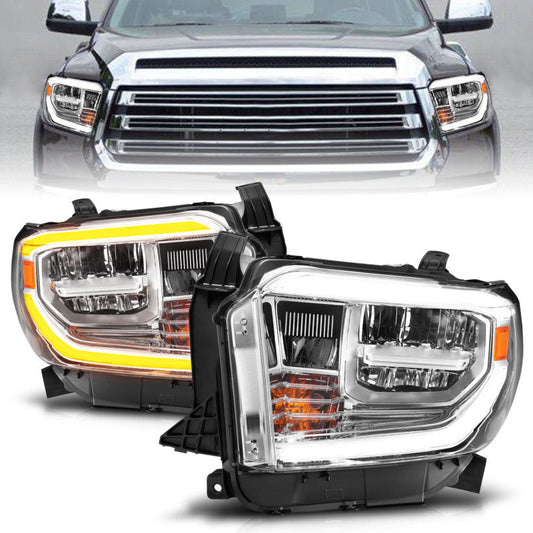 ANZO 2014-2021 Toyota Tundra LED Crystal Headlights w/ Switchback Chrome Housing w/ DRL 111534