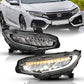 ANZO 16-17 Honda Civic Projector Headlights Plank Style Black w/Amber/Sequential Turn Signal 121527