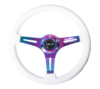NRG Classic Wood Grain Steering Wheel (350mm) White Paint Grip w/Neochrome 3-Spoke Center