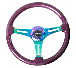 NRG Classic Wood Grain Steering Wheel (350mm) Purple Pearl Paint w/Neochrome 3-Spoke Center