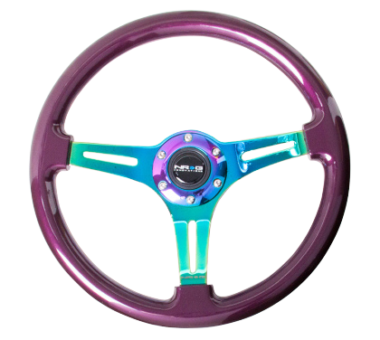 NRG Classic Wood Grain Steering Wheel (350mm) Purple Pearl Paint w/Neochrome 3-Spoke Center