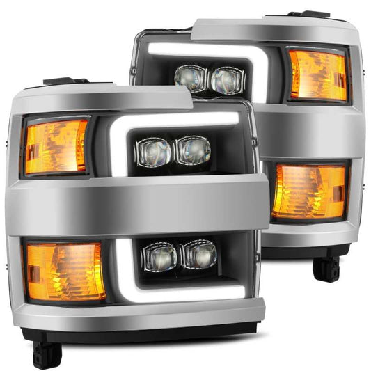 AlphaRex 15-19 Chevy 2500HD NOVA LED Proj Headlights Plank Style Chrm Acc/Black w/Activ Light & DRL 880218 *Discontinued