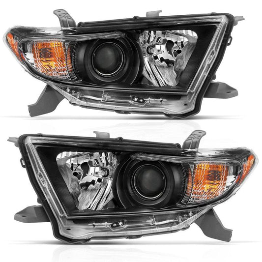 ANZO 2011-2013 Toyota Highlander Projector Headlight  Black Amber 111435