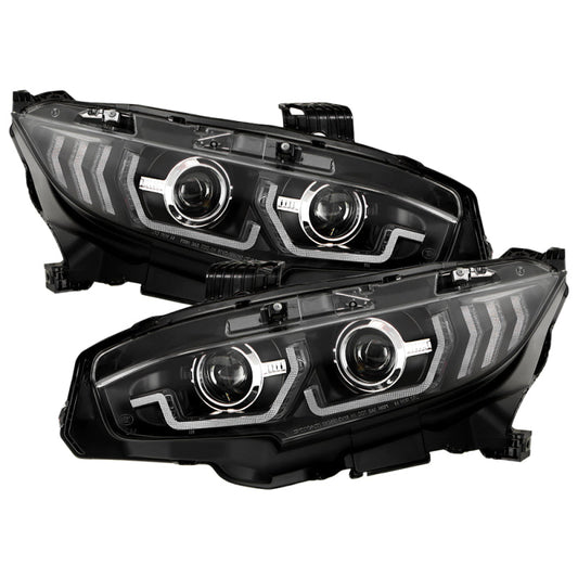SPYDER Honda Civic 16-20 LED Model High-Power LED Module Headlights - Black (PRO-YD-HC16LEDAP-SEQGR-BK) 5088932