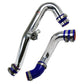 HPS Performance HPS Intercooler Hot Charge Pipe and Cold Side with Blue Hoses 15-17 Ford Mustang Ecoboost 2.3L Turbo, Polish
