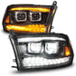 ANZO 09-18 Dodge Ram 1500/2500/3500 Full LED Proj Headlights w/Switchback Light Bar - Black 111595
