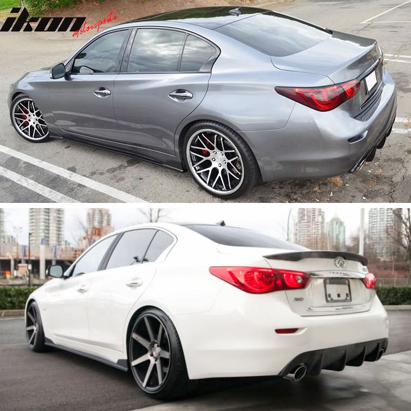 2014-2023 Infiniti Q50 ST Style Black Side Skirts Rocker Pannel PU
