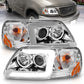 ANZO 1997-2003 Ford F-150 Projector Headlights w/ Light Bar Chrome Housing 111504