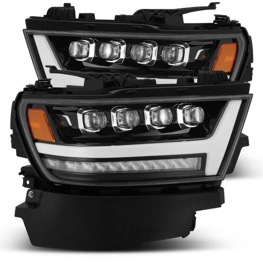 AlphaRex 19-20 Ram 1500HD NOVA LED Proj Headlights Plank Style Gloss Blk w/Activ Lght/Seq Signal/DRL 880516 *Discontinued