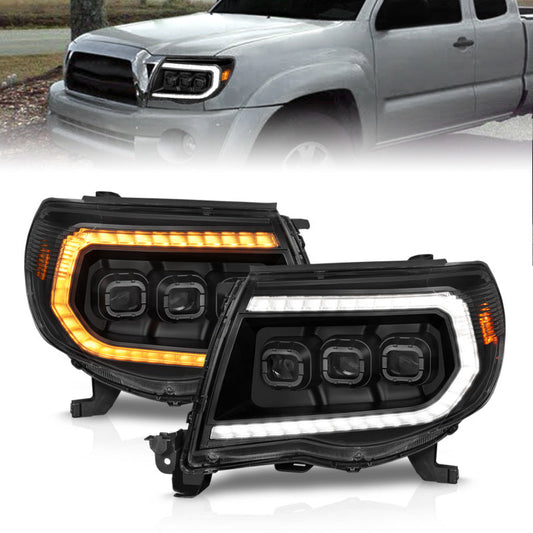ANZO 05-11 Toyota Tacoma Full Proj Headlights w/Lght Bar Swchbk Seq. Blk. Housing w/Initiation Light 111581