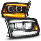ANZO 09-18 Dodge Ram 1500/2500/3500 Full LED Proj Headlights w/Switchback Light Bar - Black 111595