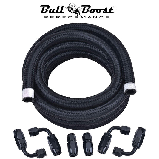 AN10 -10AN Fitting Stainless Steel Braided Oil Fuel Hose Line Kit 10Feet Black