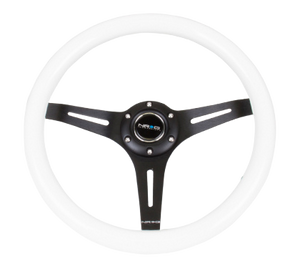 NRG Classic Wood Grain Steering Wheel (350mm) White Paint Grip w/Black 3-Spoke Center