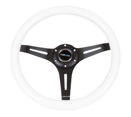 NRG Classic Wood Grain Steering Wheel (350mm) White Paint Grip w/Black 3-Spoke Center