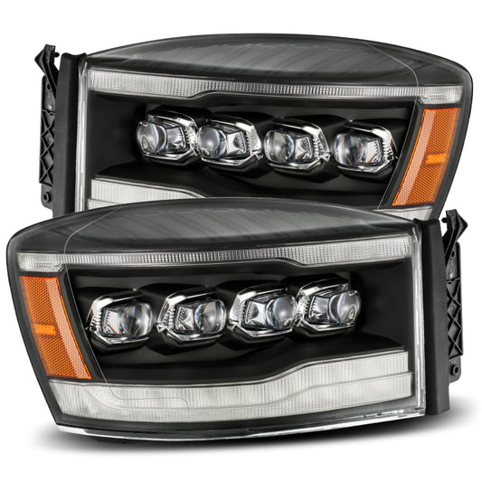 AlphaRex 06-08 Dodge Ram 1500HD NOVA LED ProjHeadlights Plank Style Blk w/Seq Signal/DRL/Amber LED 880536 *Discontinued
