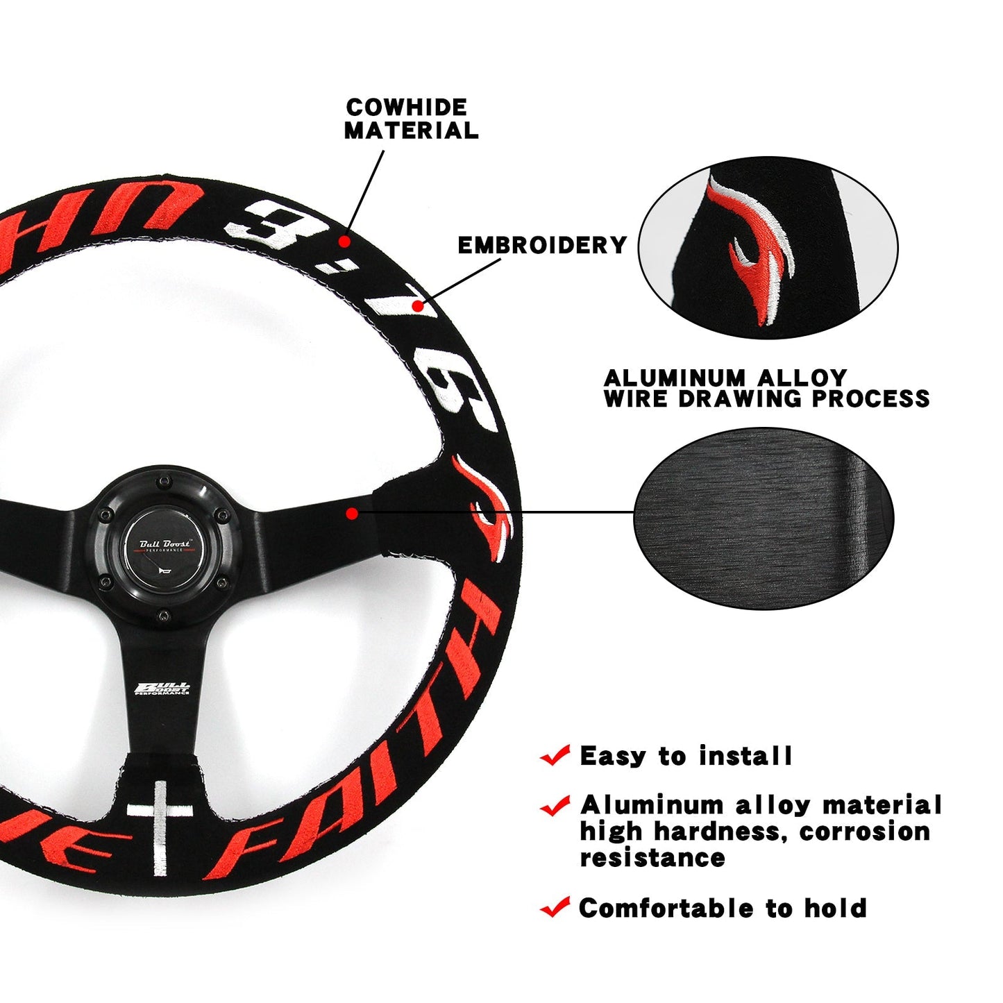 Have Faith Infiniti G35 G37 Suede 3"Deep Dish Steering Wheel + Quick Release Short Hub Adapter