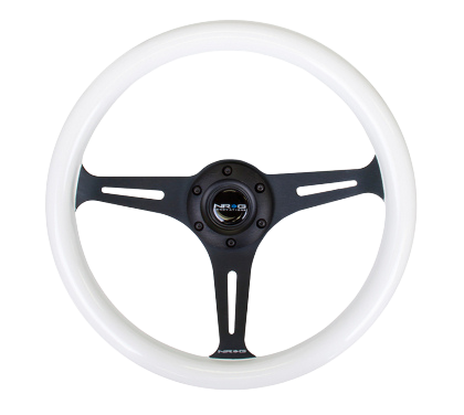 NRG Classic Wood Grain Steering Wheel (350mm) Glow-N-The-Dark Green Grip w/Black 3-Spoke Center