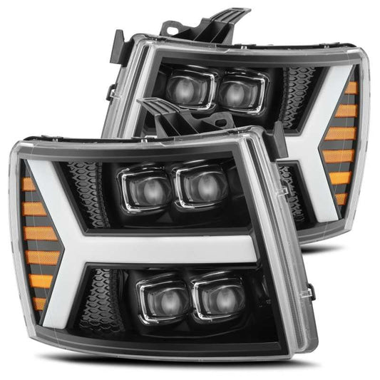 AlphaRex 07-13 Chevy 1500HD NOVA LED Proj Headlights Plank Style Gloss Blk w/Activ Light/Seq Signal 880208 *Discontinued