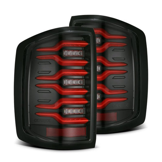 AlphaRex 14-18 Chevy Silverado 1500 Luxx-Series LED Tail Lights Black/Red w/Activ Light/Seq Signal 620050 *Discontinued