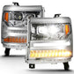 ANZO 16-18 Chevrolet Silverado 1500 LED Projector Headlights w/Plank Style Switchback Chrome w/Amber 111421