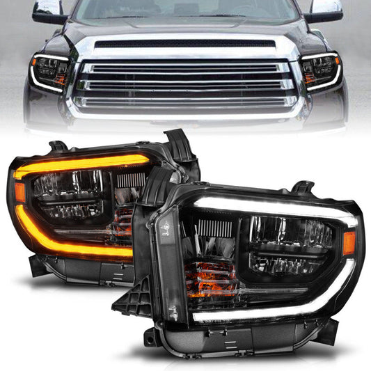 ANZO 2014-2021 Toyota Tundra LED Crystal Headlights w/ Switchback Black Housing w/ DRL 111533
