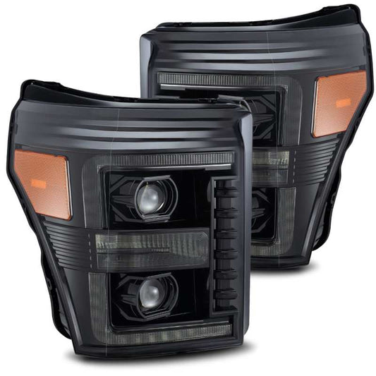 AlphaRex 11-16 Ford F-350 SD LUXX LED Proj Headlights Plank Style Alpha Blk w/Activ Light/Seq Signal 880143 *Discontinued