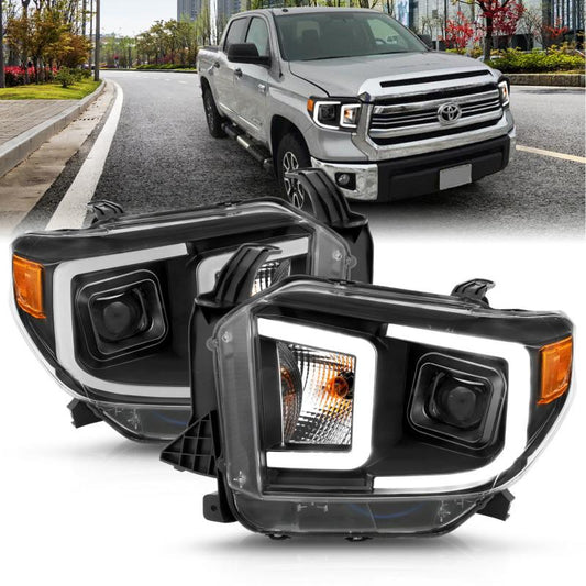 ANZO 14-17 Toyota Tundra Plank Style Projector Headlights Black w/ Amber 111414