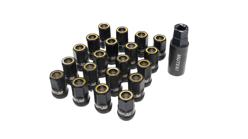 Wheel Mate Muteki HR38 Open End Lug Nuts 12x1.50 Titanium Chrome / Yellow Ring