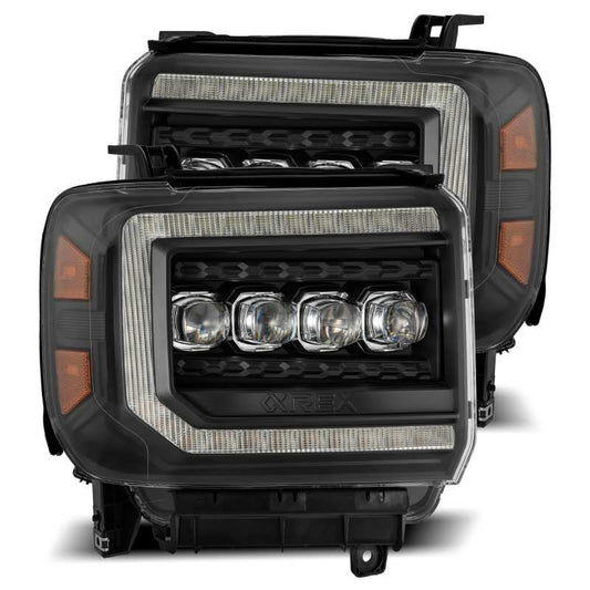 AlphaRex 14-18 GMC Sierra NOVA LED Proj Headlights Plank Style Black w/Activ Light/Seq Signal/DRL 880617 *Discontinued