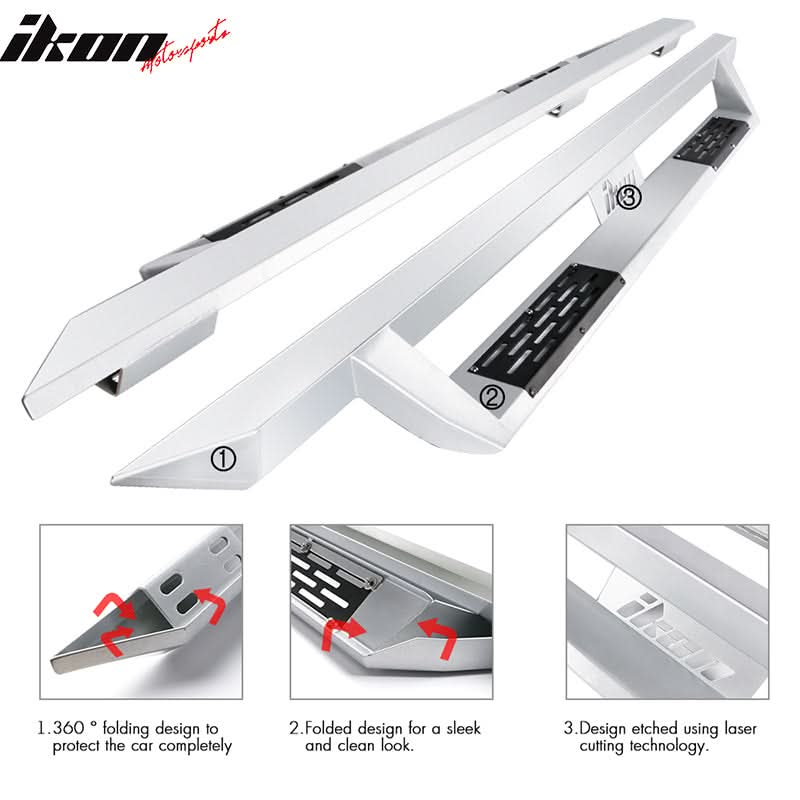 2007-2018 Chevy Silverado Sierra IKON V1 Silver Running Board Steel