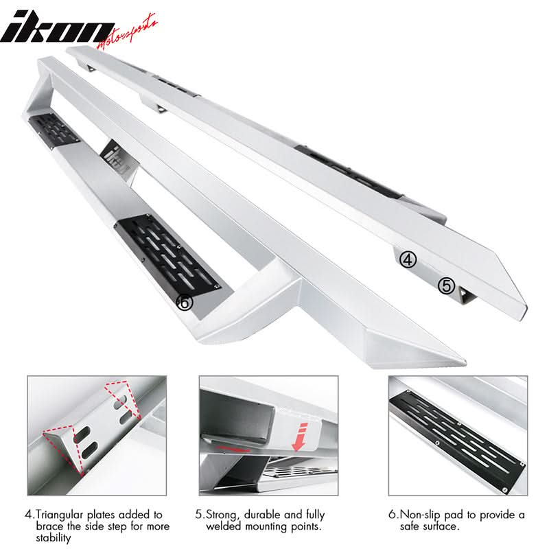 2009-2023 Dodge Ram 2500 3500 IKON V1 Silver Running Board Solid Steel