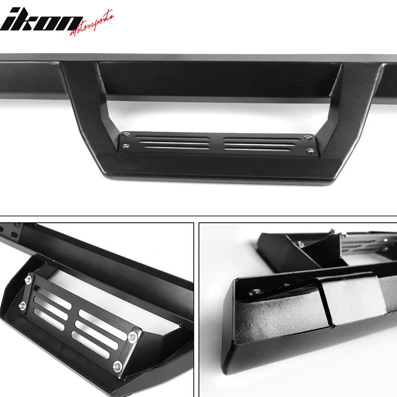 2007-2018 Chevy Silverado GMC Sierra IKON V2 Black Running Board Steel