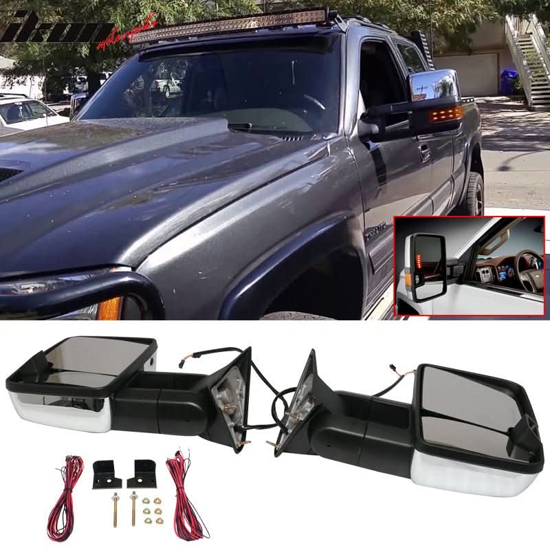 1988-1998 C1500 Tow Mirrors Power Turn Signal Arrow Lamp Chrome