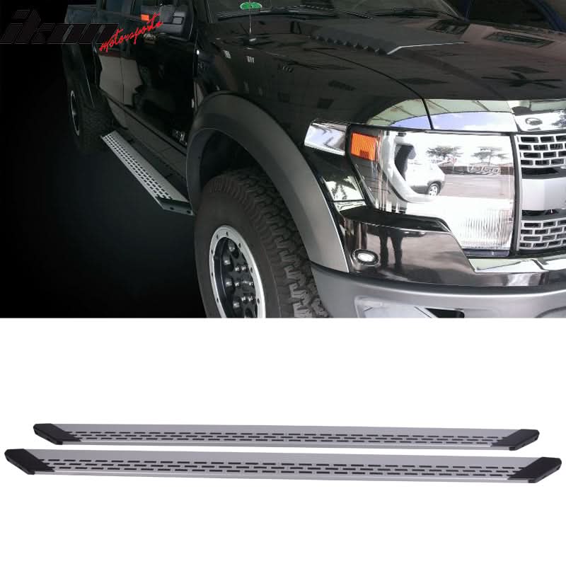 Fits 07-14 GMC Sierra 1500 Double Cab Gray Running Board+Brackets