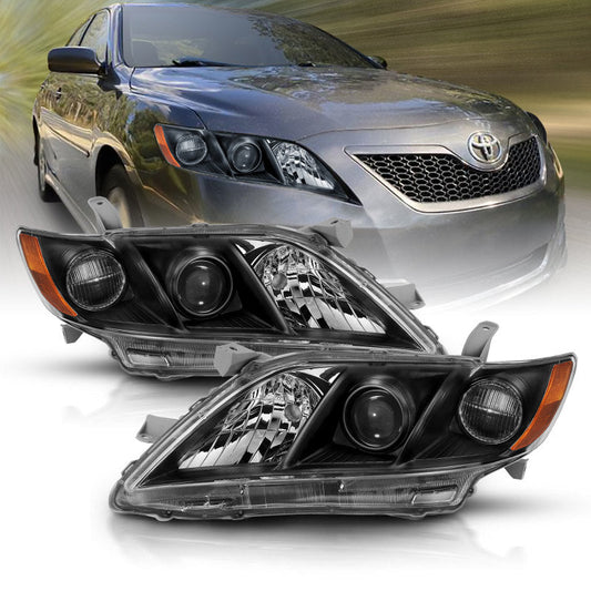 ANZO 2007-2011 Toyota Camry Projector Headlight Black Amber 121539