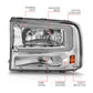 ANZO 99-04 Ford F250/F350/F450/Excursion (excl. 99) Crystal Headlights - w/ Light Bar Chrome Housing 111550