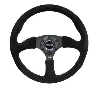 NRG Reinforced Steering Wheel (350mm / 2.5in. Deep) Blk Suede Comfort Grip w/5mm Matte Blk Spokes