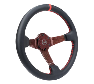 NRG Carbon Fiber Steering Wheel 350mm 3in Deep Red Carbon Fiber Red Stiching Red Center Mark Leather