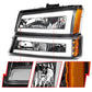 ANZO 2003-2006 Chevrolet Silverado 1500 Crystal Headlights w/ Light Bar Black Housing 111501