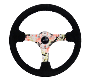 NRG Reinforced Steering Wheel (350mm / 3in. Deep) Blk Suede Floral Dipped w/ Blk Baseball Stitch