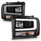 ANZO 99-04 Ford F250/F350/F450/Excursion (excl 99) Projector Headlights - w/ Light Bar Black Housing 111551
