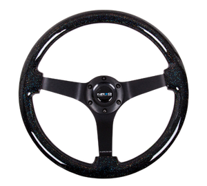 NRG Reinforced Steering Wheel (350mm / 3in Deep) Classic Blk Sparkle Wood Grain w/Blk 3-Spoke Center