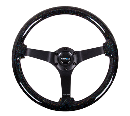 NRG Reinforced Steering Wheel (350mm / 3in Deep) Classic Blk Sparkle Wood Grain w/Blk 3-Spoke Center